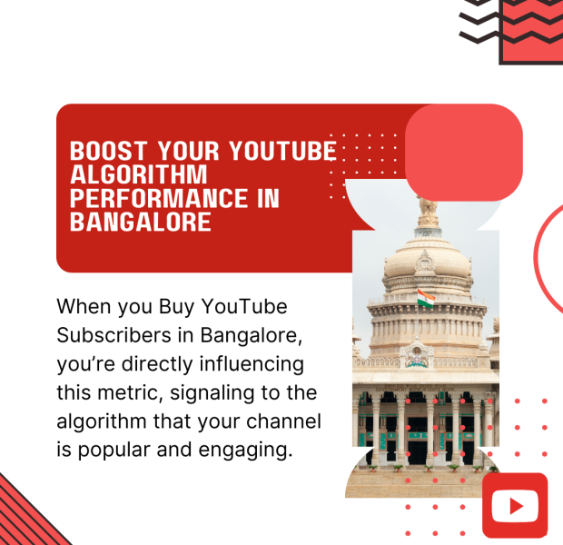 Boost Your YouTube Algorithm Performance in Bangalore Poster with a red and white theme featuring the Vidhana Soudha building in Bangalore, accompanied by the title 'Boost Your YouTube Algorithm Performance in Bangalore.