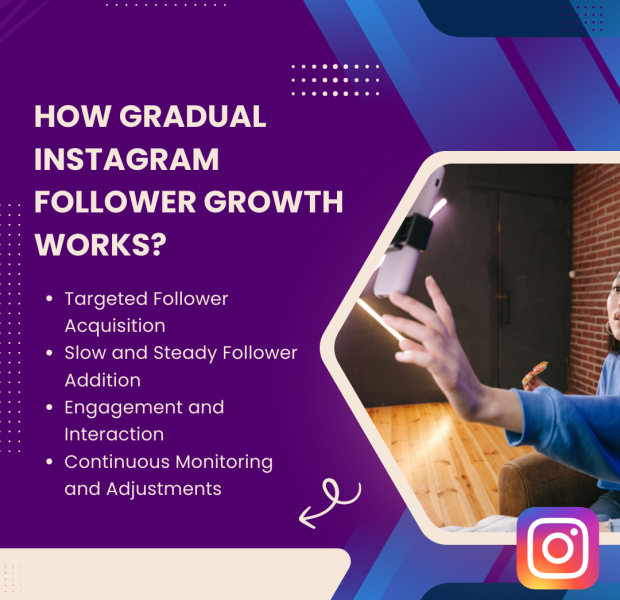 How Gradual Instagram Follower Growth Works The text reads: "How Gradual Instagram Follower Growth Works?" and includes bullet points.