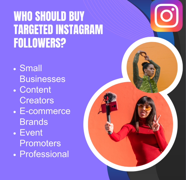 Who Should Buy Targeted Instagram Followers A digital graphic explaining who should buy targeted Instagram followers.
