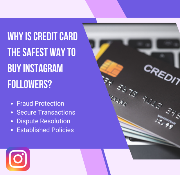 Why is Credit Card The Safest Way to Buy Instagram Followers A digital graphic explaining why using a credit card is the safest way to buy Instagram followers.