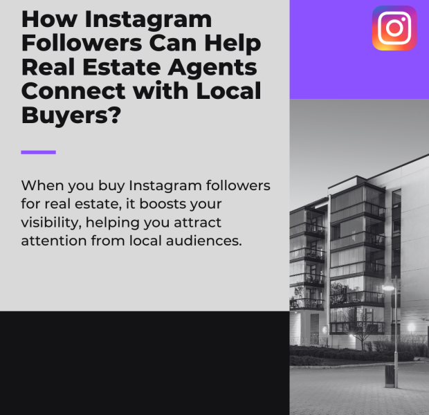 How Instagram Followers Can Help Real Estate Agents Connect with Local Buyers A black and white image of a modern building with streetlights, accompanied by text: How Instagram followers can help real estate agents connect with local buyers?