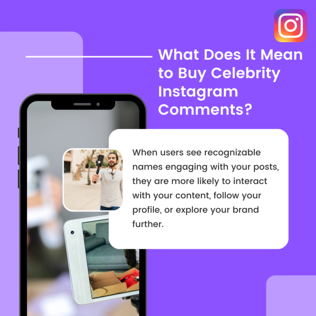 What Does It Mean to Buy Celebrity Instagram Comments The bold white text on a purple background reads, "What Does It Mean to Buy Celebrity Instagram Comments?".