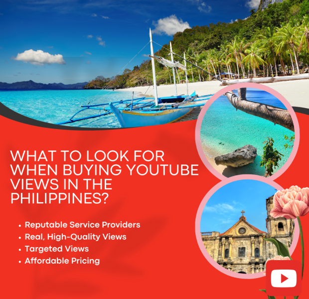 What to Look For When Buying YouTube Views in the Philippines he bold white text on a red background reads, "What to Look for When Buying YouTube Views in the Philippines?"