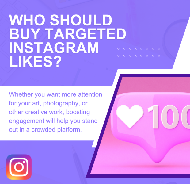 Who Should Buy Targeted Instagram Likes The bold white text on a purple background reads, "Who Should Buy Targeted Instagram Likes?"
