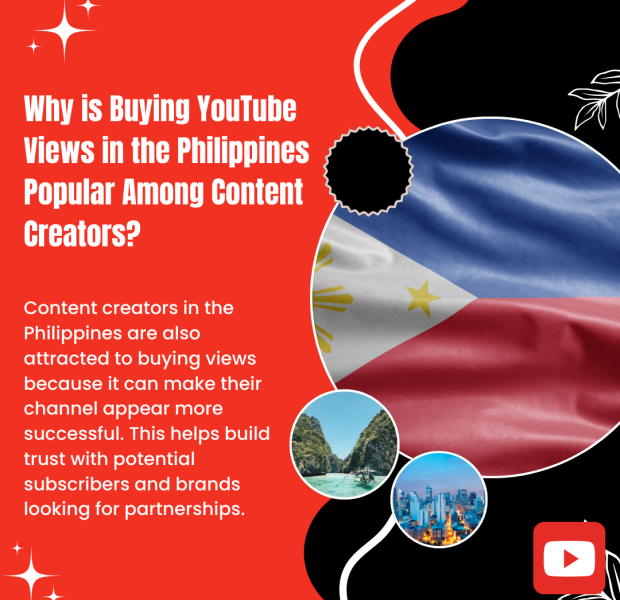 Why is Buying YouTube Views in the Philippines Popular Among Content Creators A stylized graphic featuring the Philippine flag, two circular images showcasing scenic views of the Philippines, and bold white text on a red background that reads, "Why is Buying YouTube Views in the Philippines Popular Among Content Creators?"