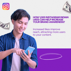 Smartphone displaying an Instagram post with 1,000 likes, illustrating how Indian engagement can boost brand visibility.