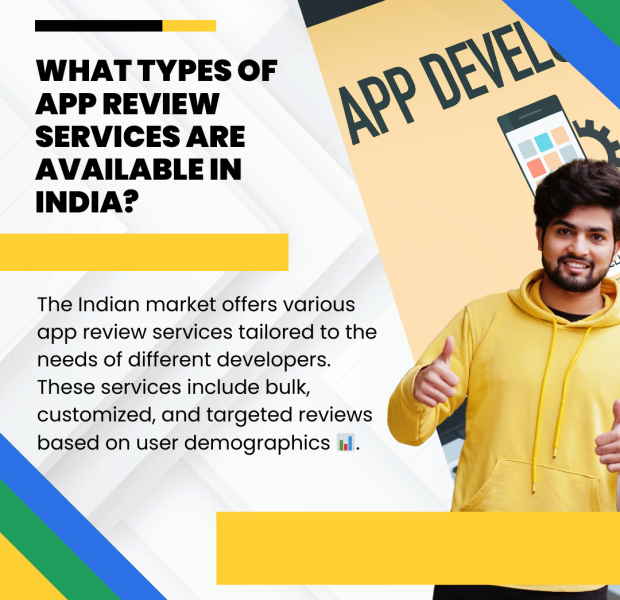 What Types of App Review Services Are Available in India Types of app review services available in India, highlighting bulk, customized, and targeted reviews based on user demographics.