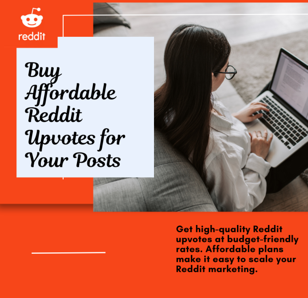 Buy Affordable Reddit Upvotes for Your Posts A person typing on a laptop beside a smartphone showing a Reddit post interface, overlaid on an orange background with the Reddit logo and bold white text ‘Buy Affordable Reddit Upvotes for Your Posts.’