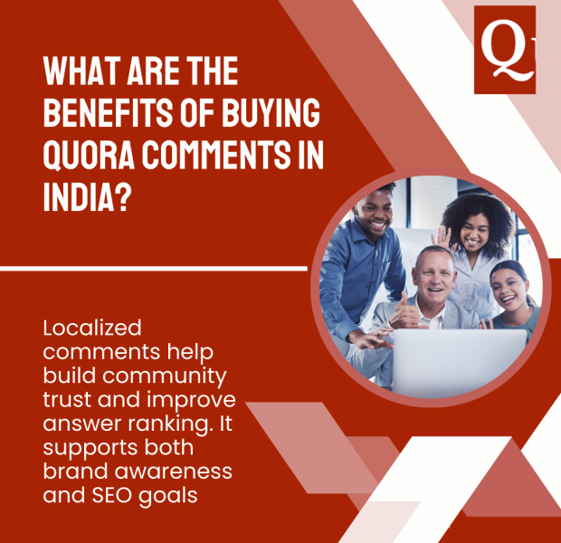 What Are The Benefits of Buying Quora Comments in India A bold red and white Quora-themed graphic with the headline “What are the benefits of buying Quora comments in India?” in large white text on the left.