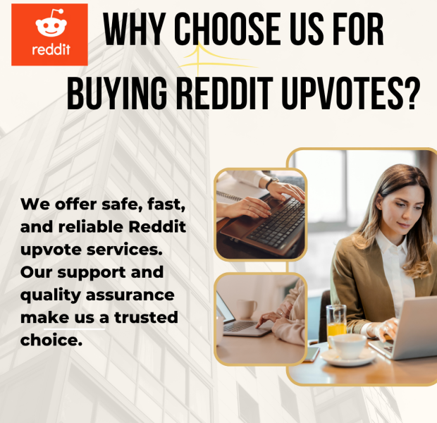 Why Choose Us for Buying Reddit Upvotes A professional woman working on a laptop, highlighting the service for buying safe, fast, and reliable Reddit upvotes with support and quality assurance.