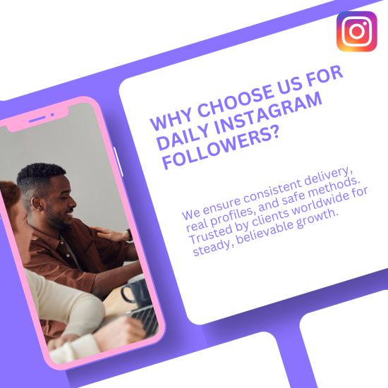 Why Choose Us for Daily Instagram Followers A group of people collaborating, with a focus on a phone displaying the Instagram logo, highlighting a service for buying daily Instagram followers.